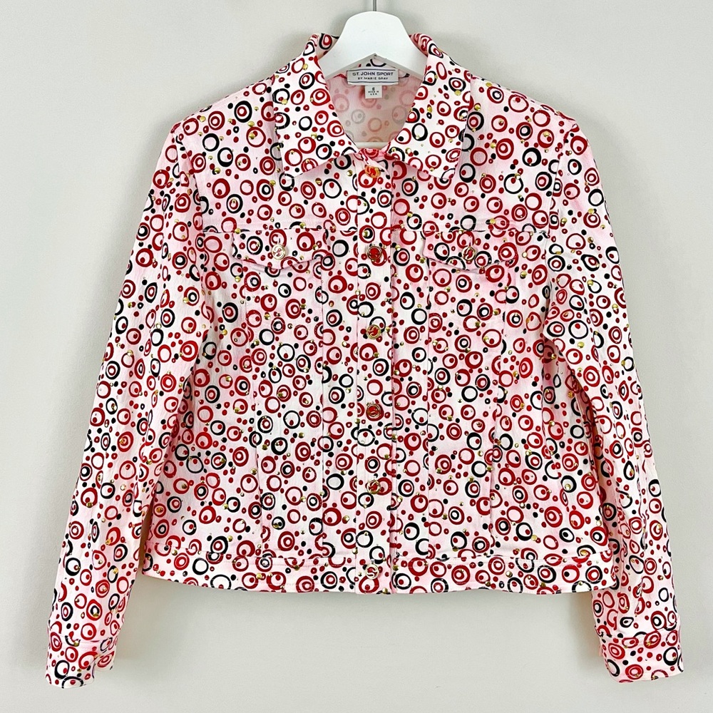 St. John Sport Dot Print Stretch Jean Jacket